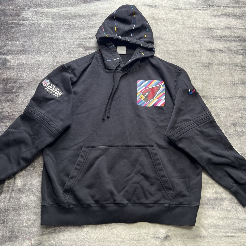 Nike NFL Arizona Cardinals Mens XL Crucial Catch Cancer Hoodie Pullover Black